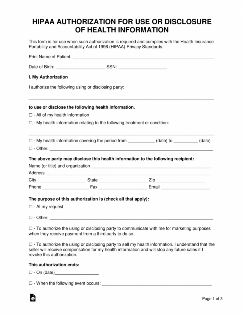 Free Free Medical Records Release Authorization Form Hipaa Medical 