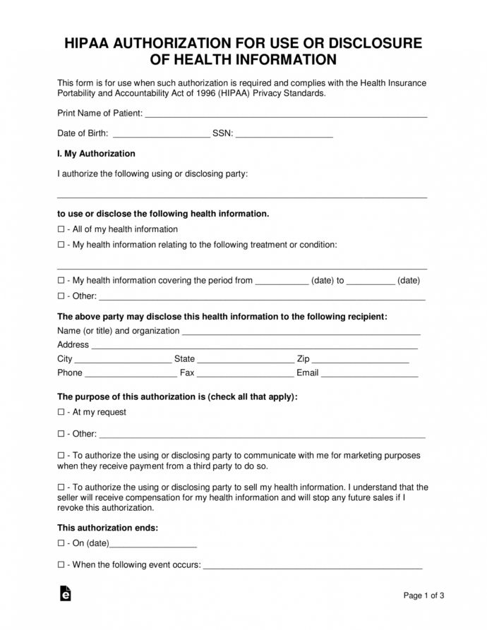 Free Free Medical Records Release Authorization Form Hipaa Mental