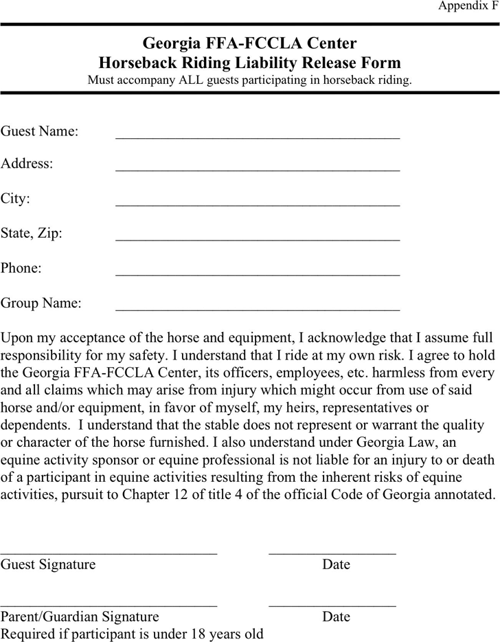 Free Georgia Horseback Riding Liability Release Form PDF 52KB 1 