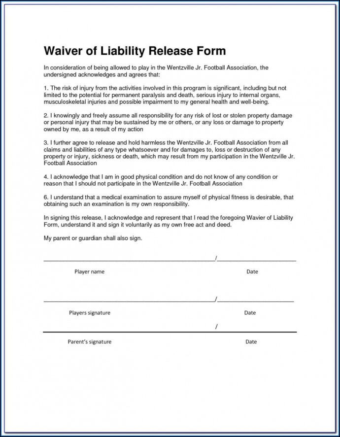 Free Liability Waiver Form Template Free Addictionary Injury 