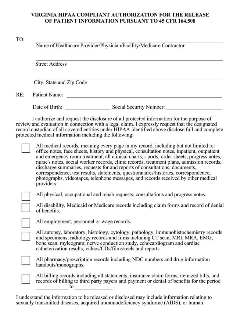 Free Medical Records Release Authorization Forms HIPAA 