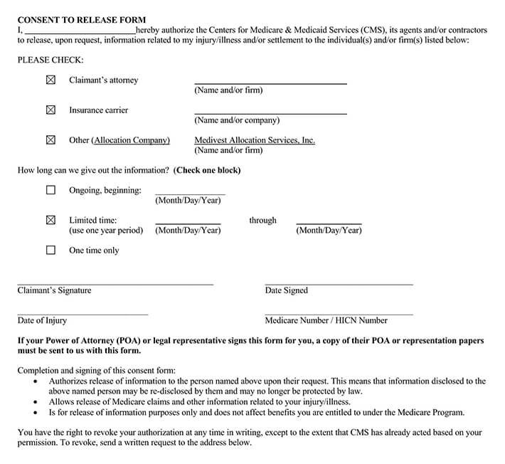 Free Medicare Medical Records Consent To Release Forms Word PDF 