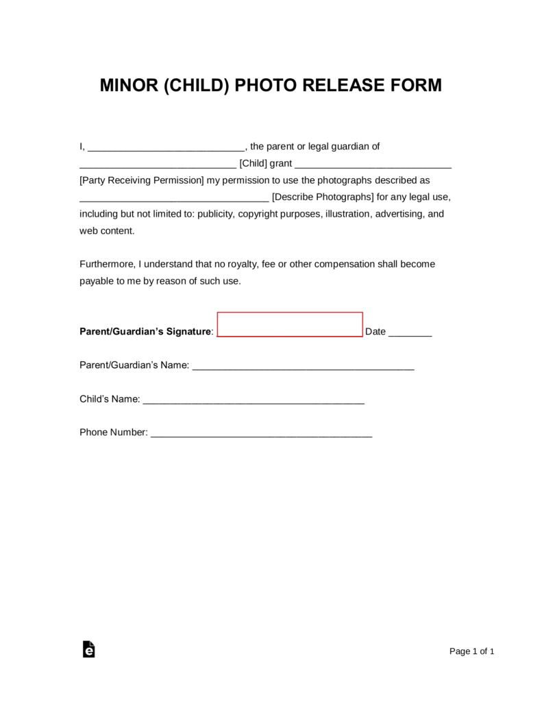 Free Minor Child Photo Release Form Word PDF EForms