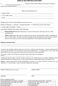 Free New York Medical Records Release Form PDF 37KB 1 Page s