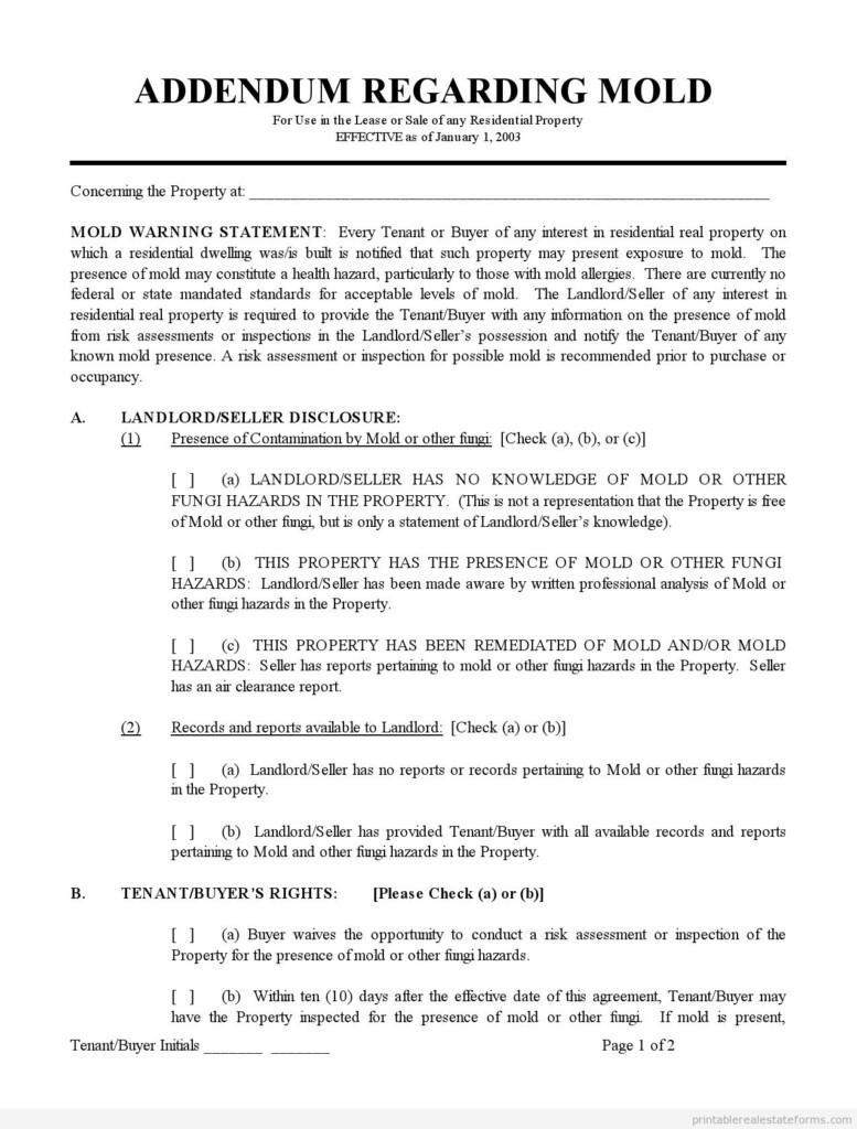 Free Printable Mold Warning Contracts BASIC TEMPLATE 