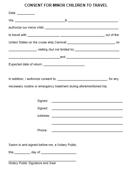 Free Travel Consent Form For Minor Child Gianneir