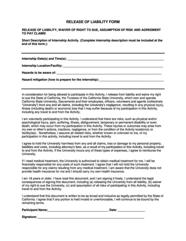 General Liability Release Form Template SampleTemplatess 