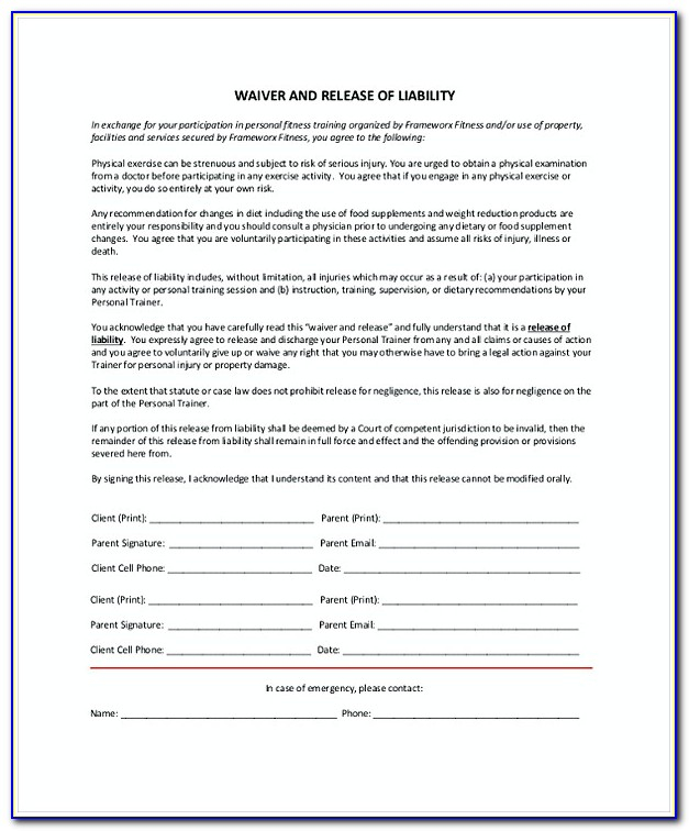 General Liability Waiver Form Canada