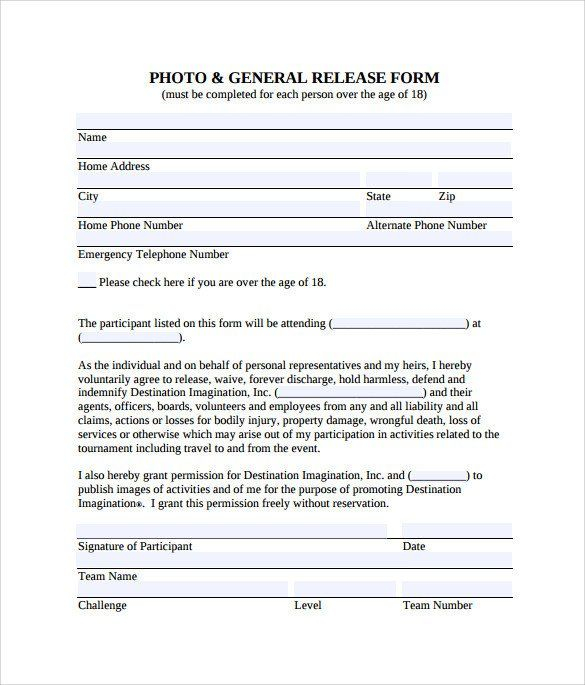 General Release Form Template Sample General Release Form 10 Download 