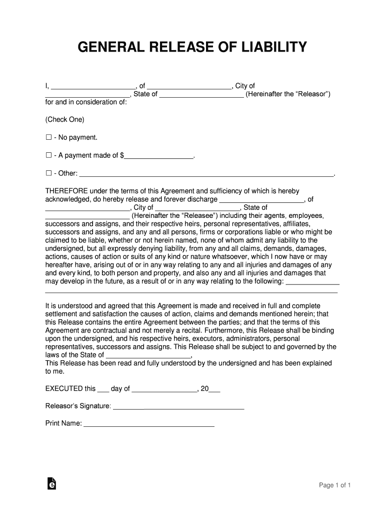 General Release Of Liability Form Fill And Sign Printable Template