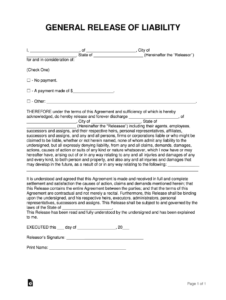 General Release Of Liability Form Fill And Sign Printable Template