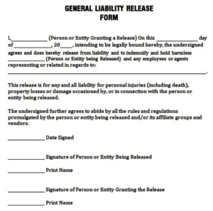 General Release Of Liability Form Template Mous Syusa