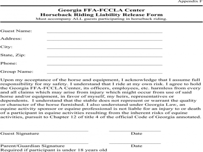 Generic Release Of Liability Form Georgia Liability Release Form For 