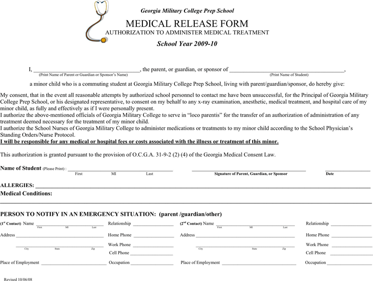 Georgia Medical Release Form Download The Free Printable Basic Blank