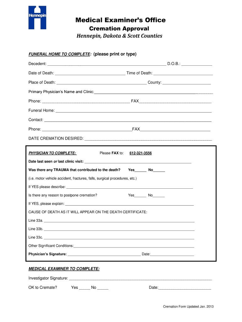 Hennepin County Cremation Approval Form Fill Out And Sign Printable 