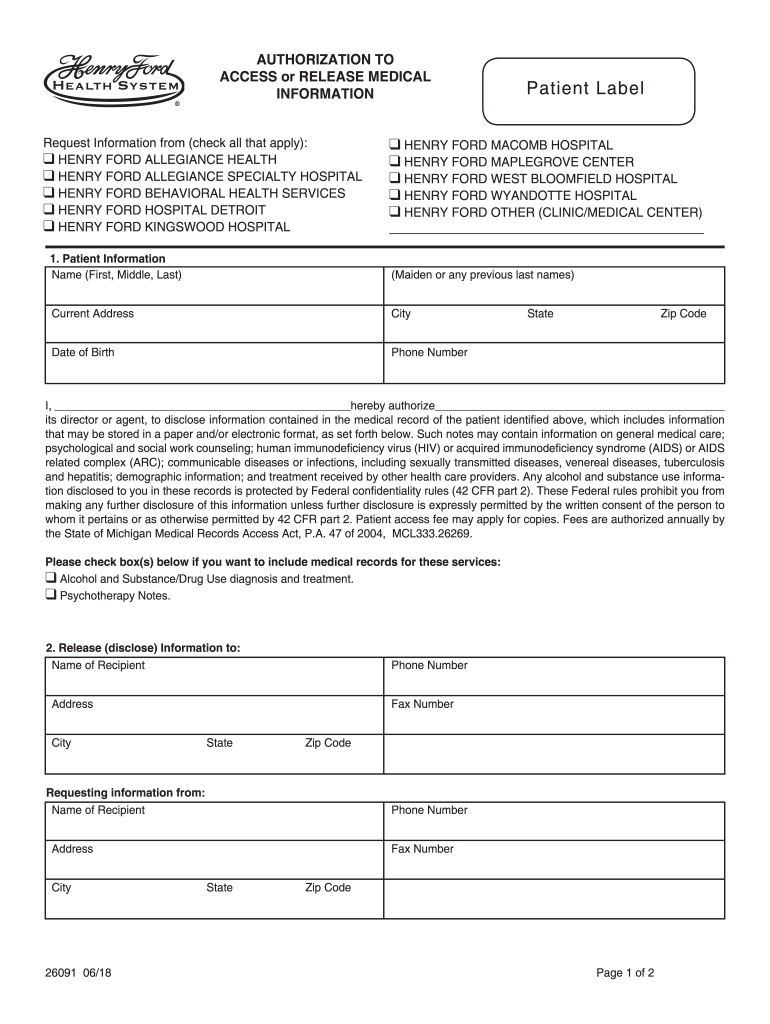 Henry Ford Medical Records Fill Out And Sign Printable PDF Template