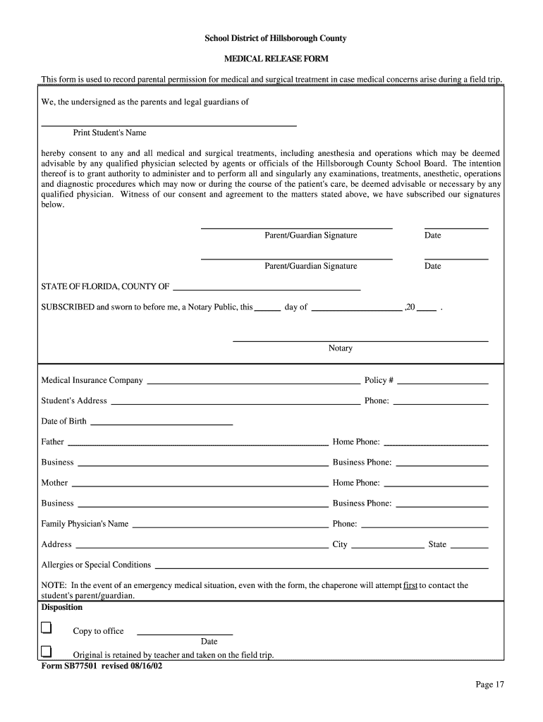 Hillsborough Form Release Fill Online Printable Fillable Blank 