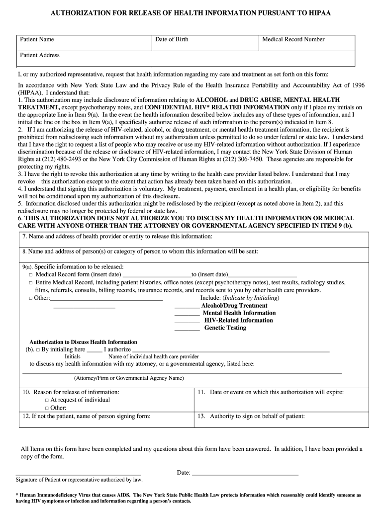 Hipaa Release Form Ny Fill Online Printable Fillable Blank PdfFiller