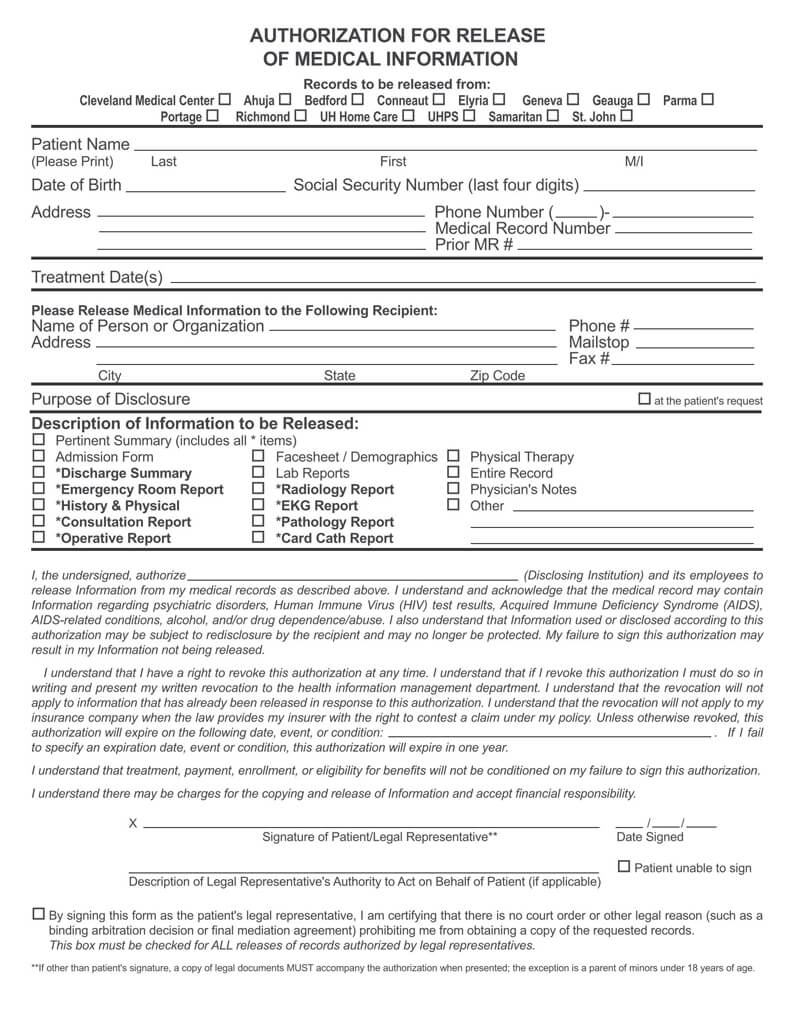 Hipaa Release Medical Information Form Images