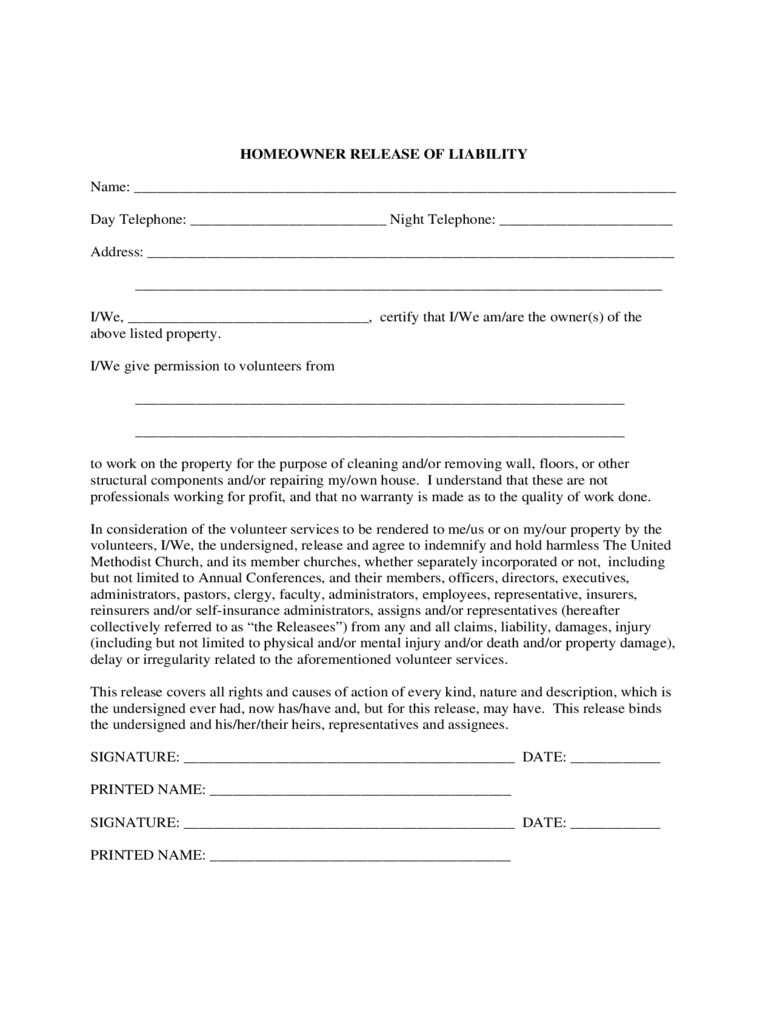 Homeowner Liability Waiver Form 2 Free Templates In PDF Word Excel 