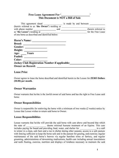Horse Template Printable Equine Liability Release Form sampel Equine 