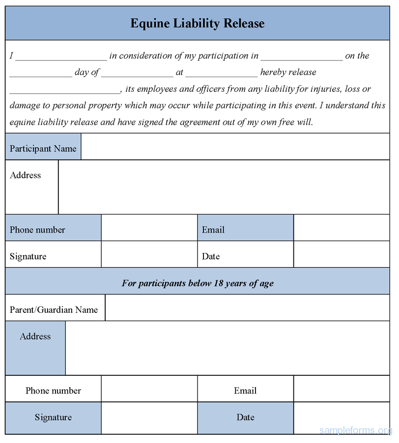 Horse Template Printable Equine Liability Release Form sampel Equine 
