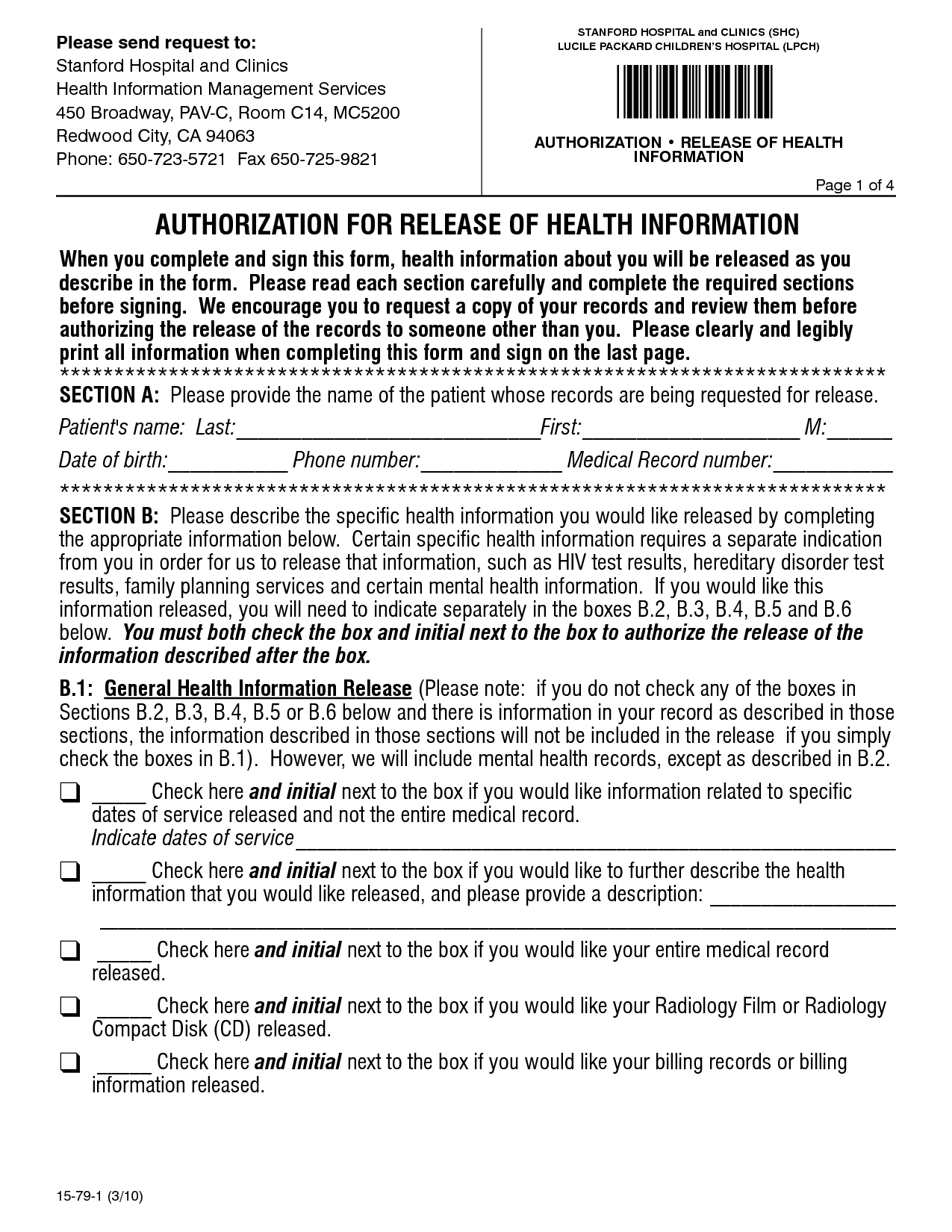 Hospital Release Form Pdf Health Information Management Hospital