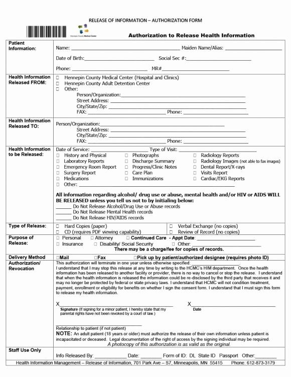 Hospital Release Form Template Luxury 40 Medical Records Release Form 