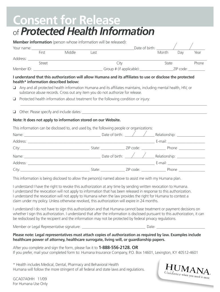 Humana Consent Fill Online Printable Fillable Blank PdfFiller