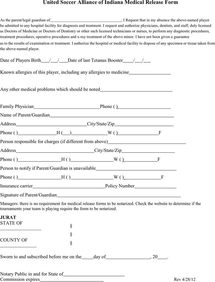 Indiana Medical Release Form Download The Free Printable Basic Blank 