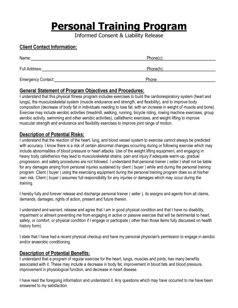 Informed Consent Form Personal Training Google Search Personal 