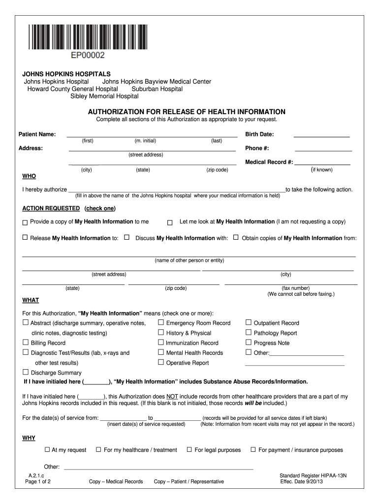 Johns Hopkins Release Of Information Fill Out And Sign Printable PDF