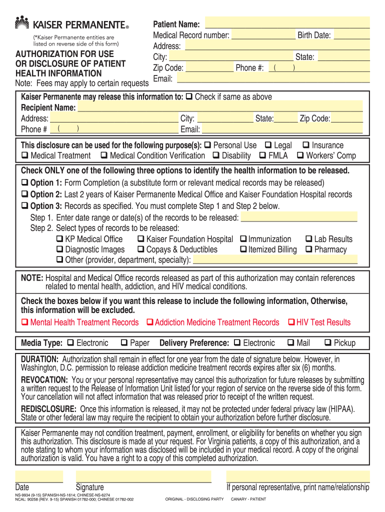 Kaiser Medical Release Form Fill Out And Sign Printable PDF Template 