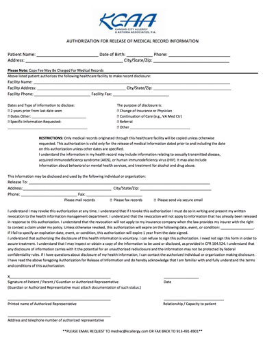 Kansas City Allergy Asthma Associates Patient Forms