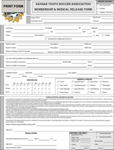 Kansas Youth Soccer Association Membership Medical Release Form