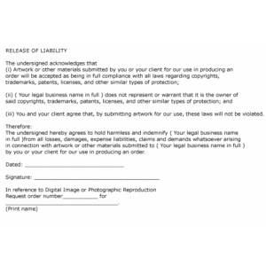 Letter Of Release Liability Form