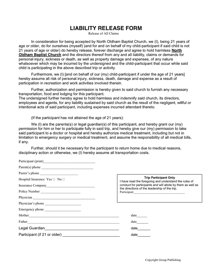 Liability Release Form transportation Liability Release Form