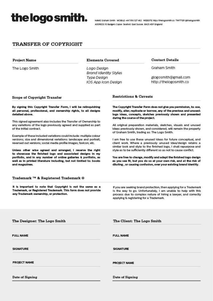 Logo Design Copyright Transfer Form Template For Download Logo Design 