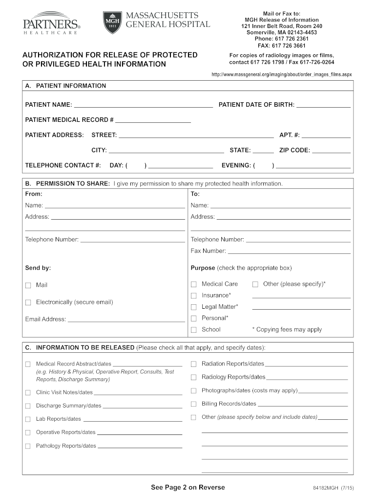 Mass General Hospital Medical Records Release Form Fill Out And Sign 