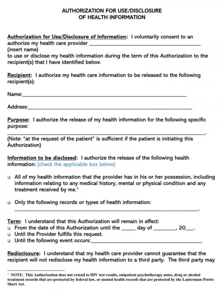 Medical Authorization Form Template Addictionary