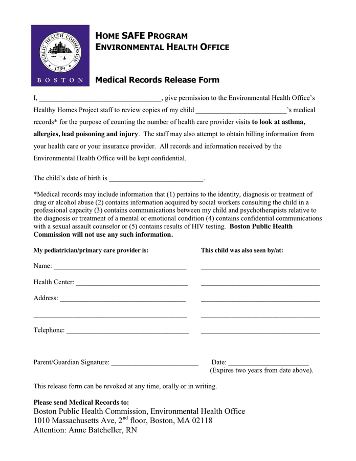 Medical Records Release Form In Word And Pdf Formats