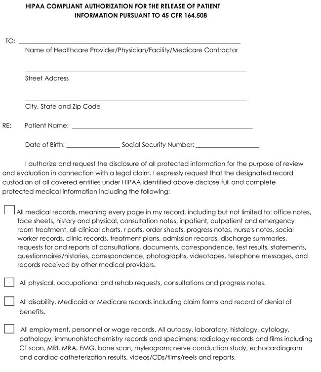 Medical Records Release Form Templates Free Printable