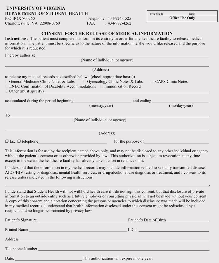 Medical Records Release Form Unc