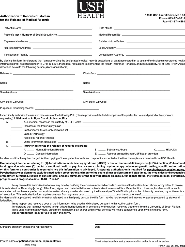 Medical Records Release Template Free Template Download Customize And 