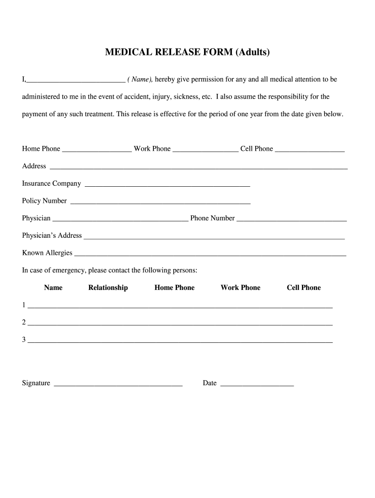 Medical Release Form 2020 2021 Fill And Sign Printable Template 