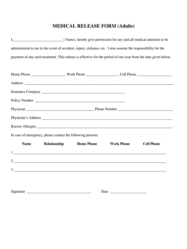 Medical Release Form 2020 2021 Fill And Sign Printable Template