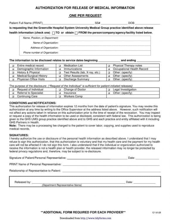 Medical Release Form 32 Medical Records Medical Information Medical
