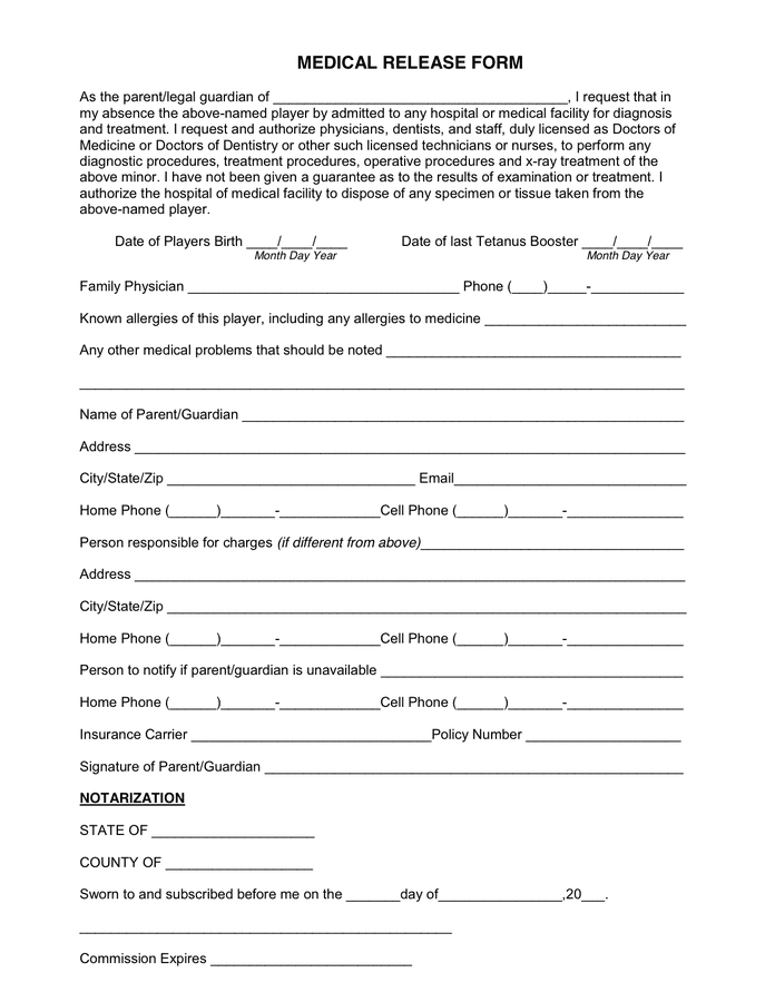 Medical Release Form Download Free Documents For PDF Word And Excel