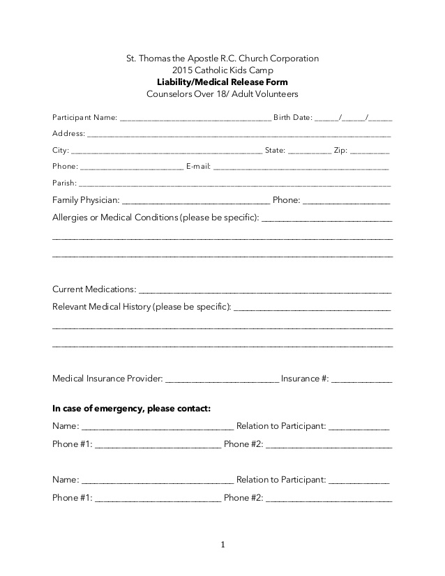 Medical Release Form For Adults Templates Free Printable