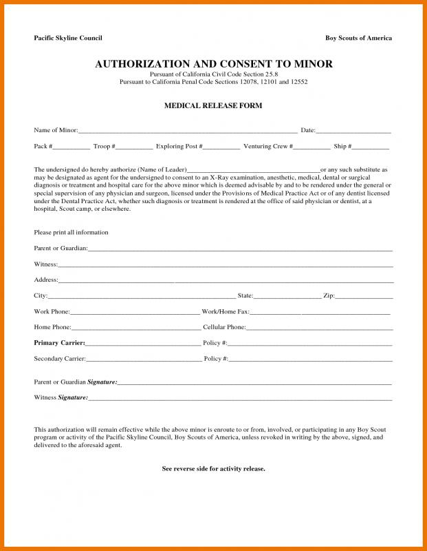 Medical Release Form For Child Template Business